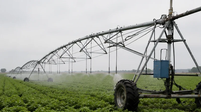 Center pivot irrigation system in wet field Center pivot irrigation system in wet field